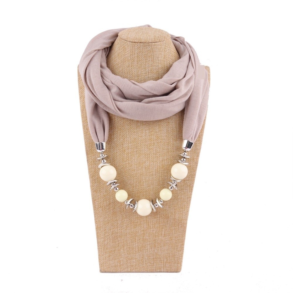 Infinity Scarf Knit - 新しいシフォンスカーフ ビーズ付き無地インフィニティスカーフ エスニックスタイル ヴィンテージスタイル ネックウェア ジュエリー