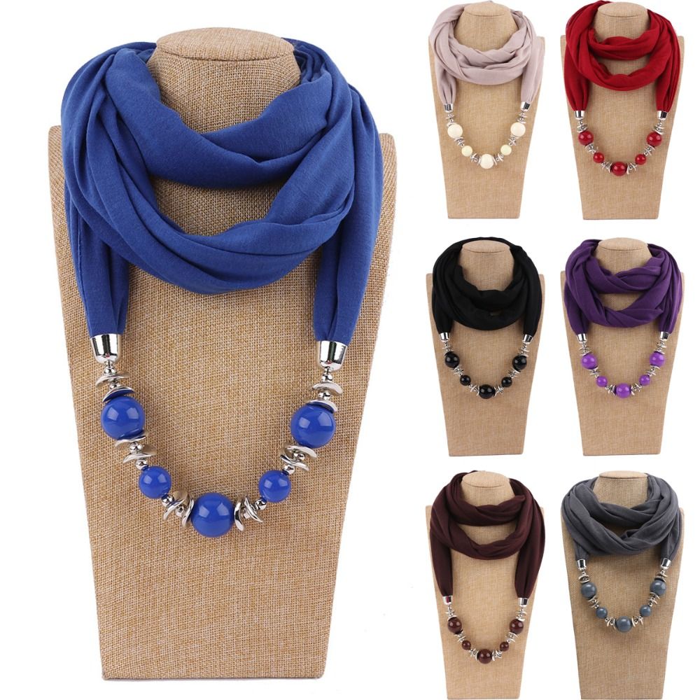 Infinity Scarf Knit - ファッションシフォンスカーフ、無地ビーズ付きインフィニティスカーフ、エスニックスタイル、ヴィンテージスタイル、ペンダントスカーフ、女性用ファッションアクセサリー