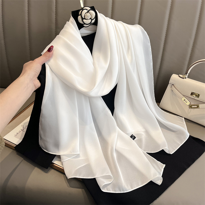 Scarf Silk Square - 2024 高級ブランド春大ロングパシュミナ女性スカーフ固体シルクショールラップ女性ビーチファッション女性バンダナカバー Echarpe