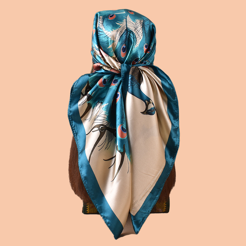 Scarf Silk Square - 1PC レディース大正方形スカーフ孔雀プリントファッションカジュアル多用途シルクスカーフ春の夏の休日のストリートスタイルに適しています