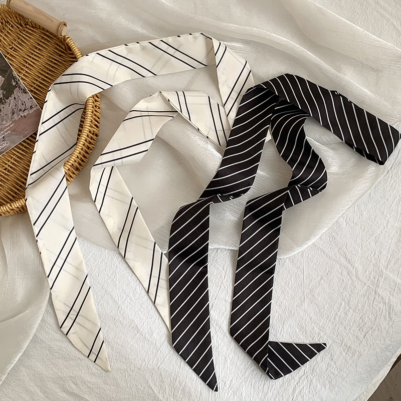 夏の新作ストライプシルクスカーフ、ロングストリップ、高級ヘッ - Silk Tie Striped のレビューと価格