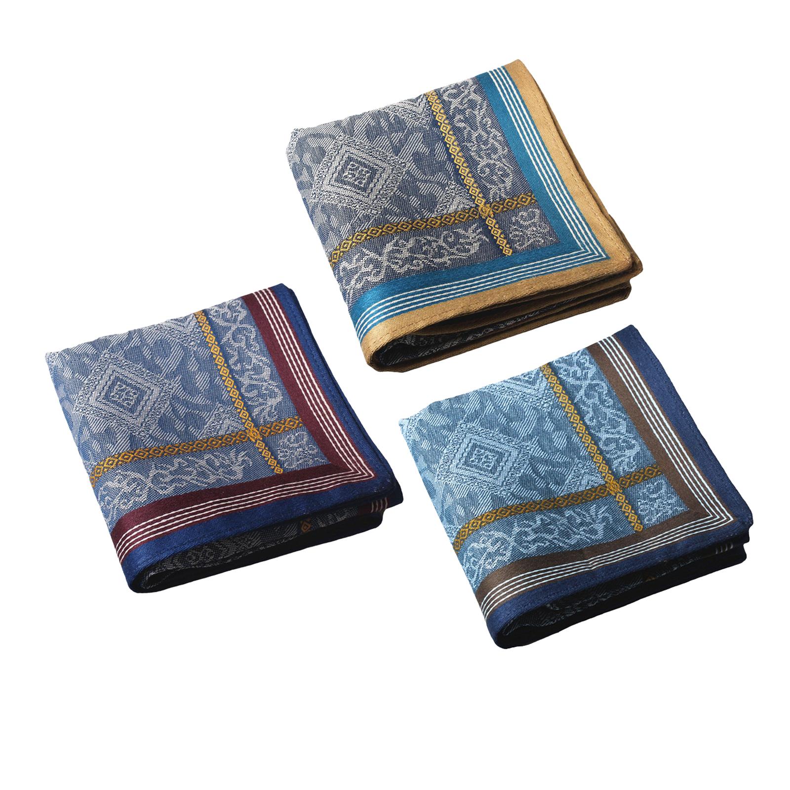 紳士用ポケットスクエアハンカチ3枚セット（コットン製） - Handkerchief Cotton Men のレビューと価格