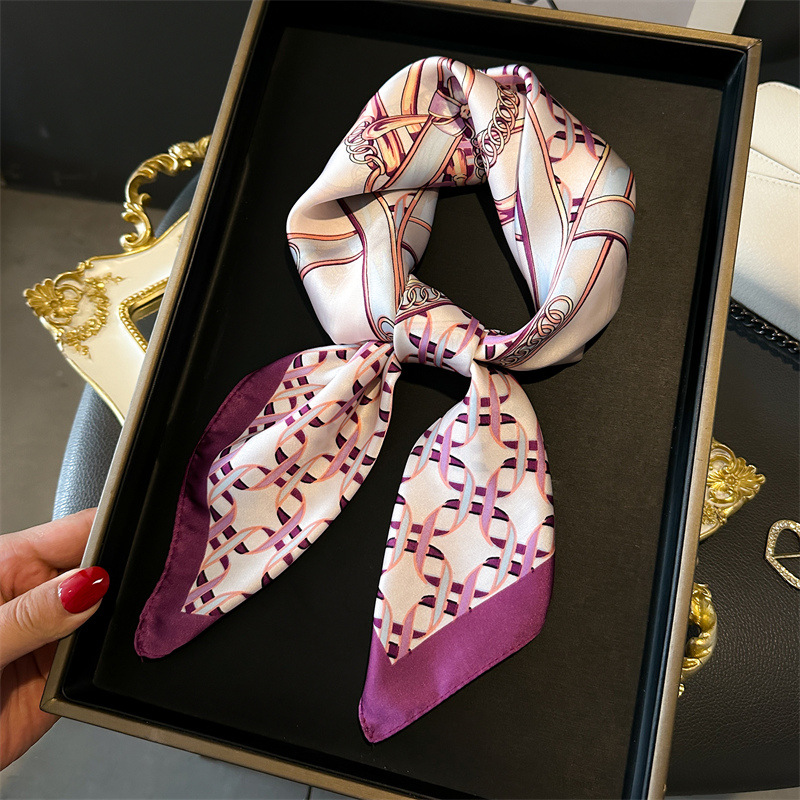 高級女性スクエアスカーフチェーンプリントバンダナ女性シルクス - Scarf Silk Square のレビューと価格