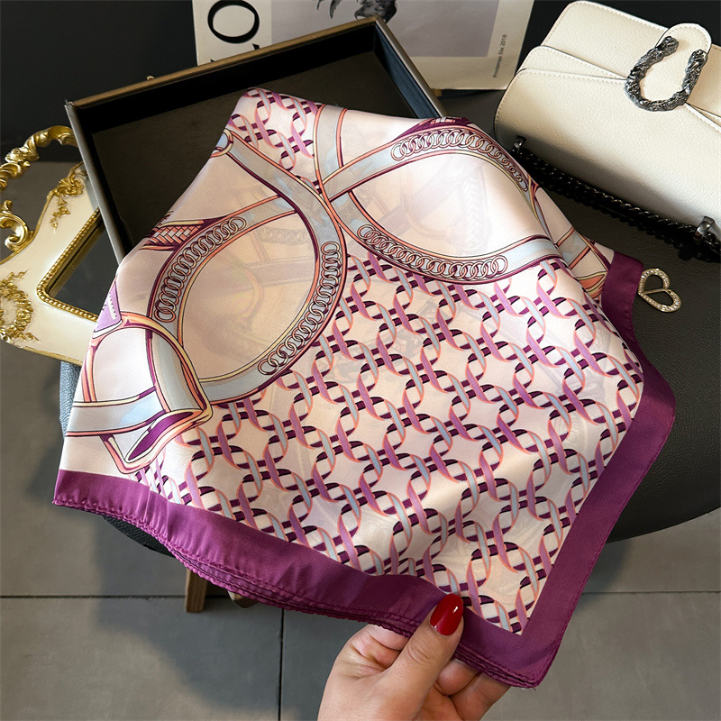 高級女性スクエアスカーフチェーンプリントバンダナ女性シルクス - Scarf Silk Square のレビューと価格